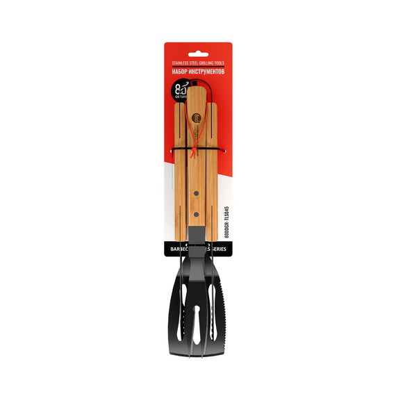 НАБОР ГРИЛЬМЕНА RED LINE  STAINLESS STEEL BBQ BAMBOO TOOLS SET